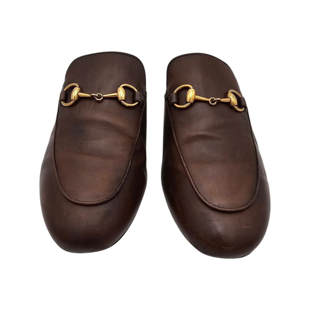 Gucci Brown Leather Horsebit Backless Loafers - Picture 3 of 9